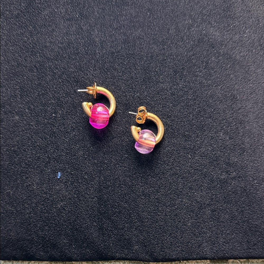 Brinker + Eliza Gold Hoop Earrings with Pink Beads